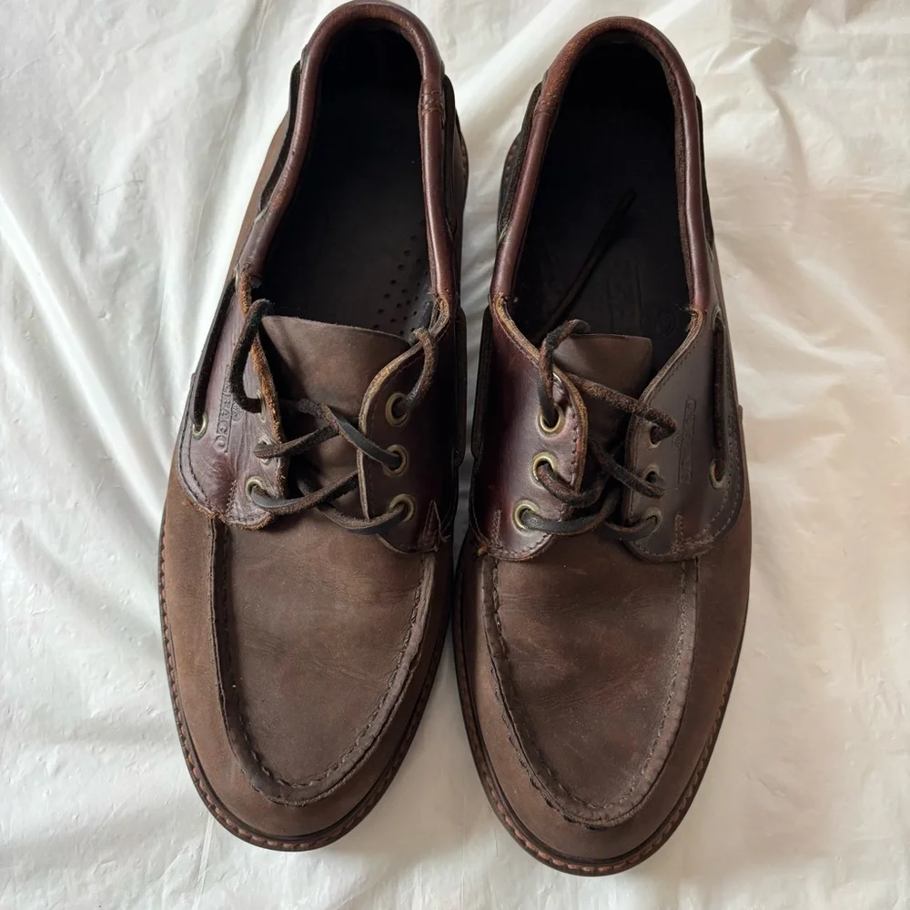 Sebago Portland Waxed Dark Brown Leather Boat Shoes SZ 9 Worn 1X Indoors
